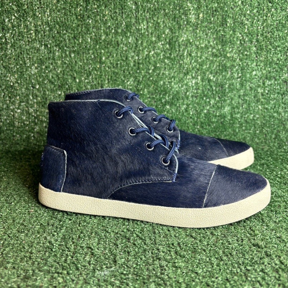 TOMS Paseo High Top Calf Hair Chukka Desert Booties Navy Blue Womens Size 7 Wide